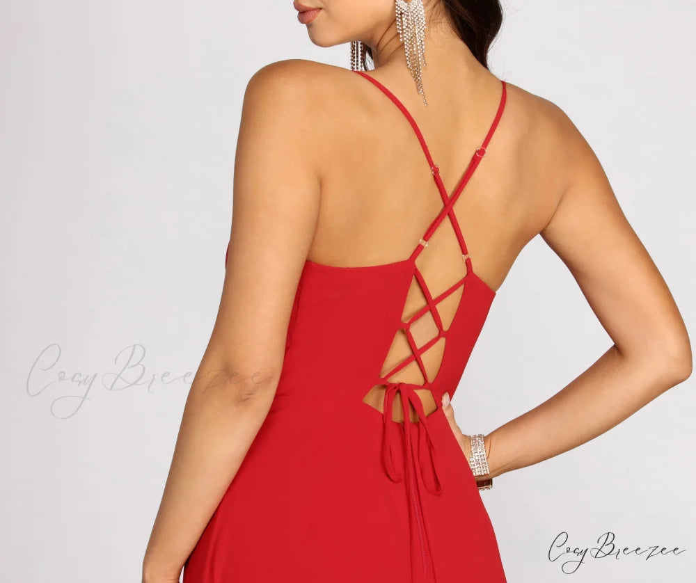 Kai Chiffon Lace Charming Up Back A-Line Dress