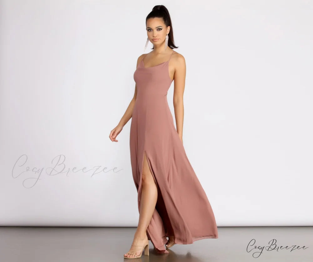 Kai Chiffon Lace Charming Up Back A-Line Dress