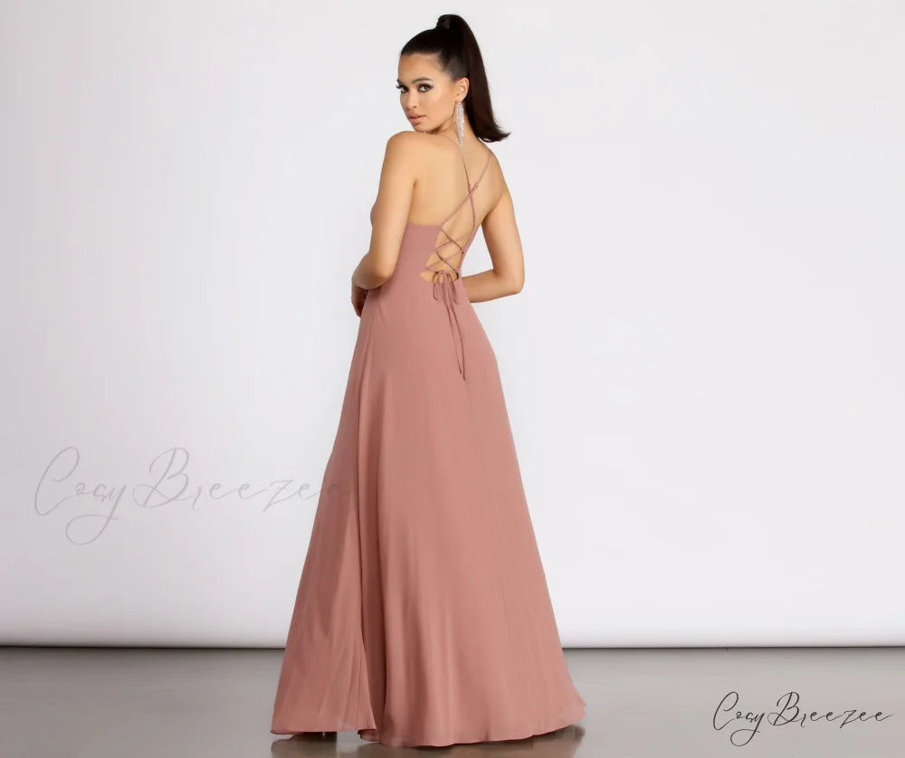 Kai Chiffon Lace Charming Up Back A-Line Dress