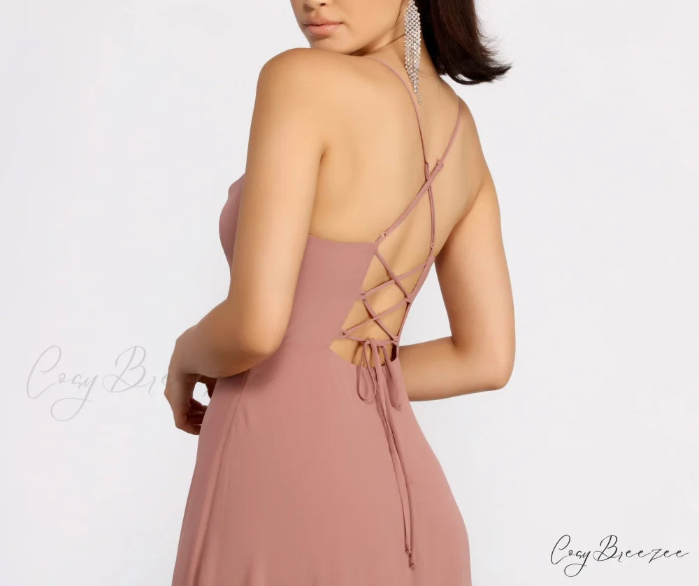 Kai Chiffon Lace Charming Up Back A-Line Dress