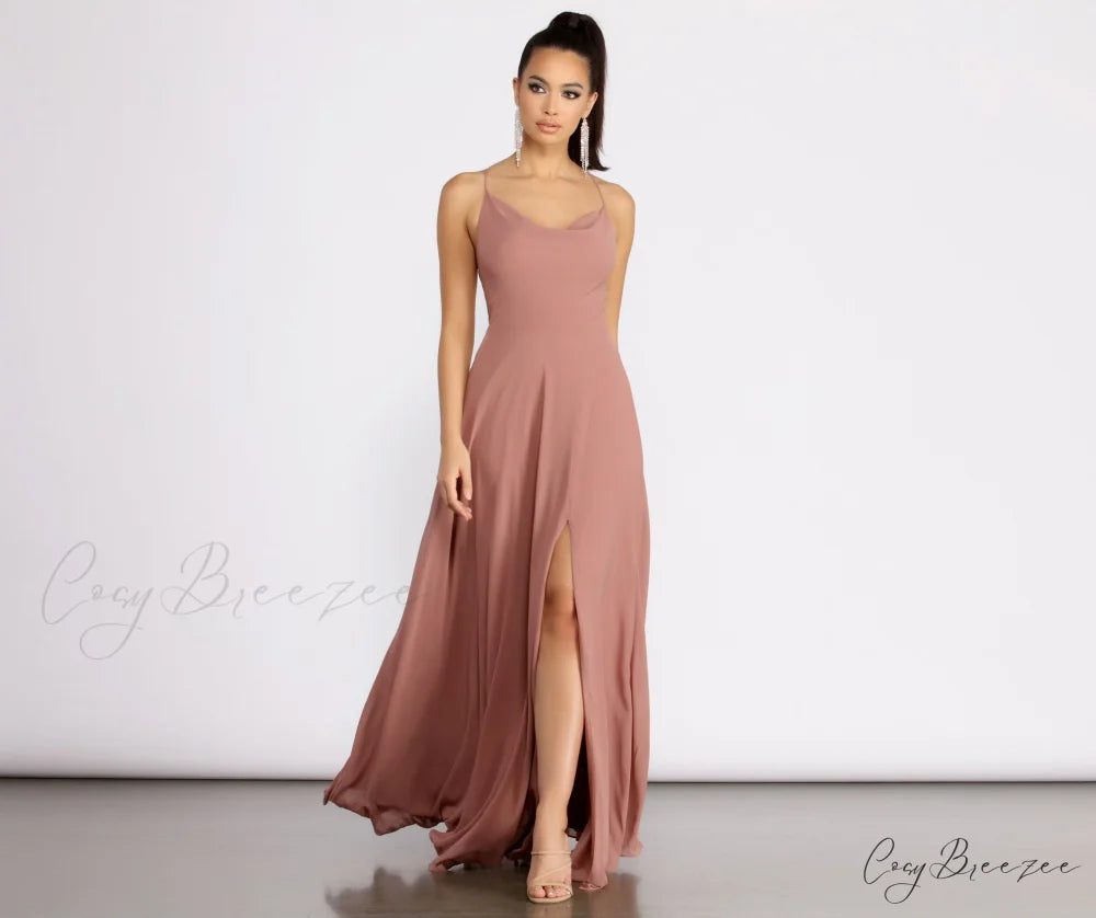 Kai Chiffon Lace Charming Up Back A-Line Dress MAUVE / 3