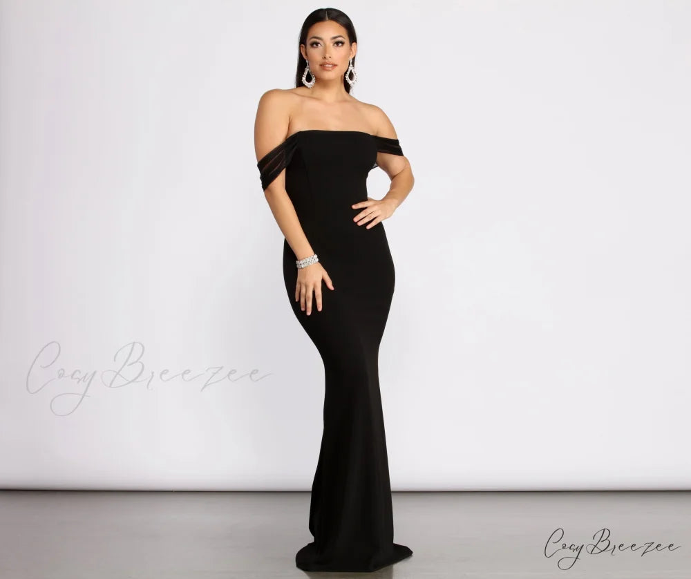 Kalel Off The Charming Shoulder Mermaid Dress BLACK / XS