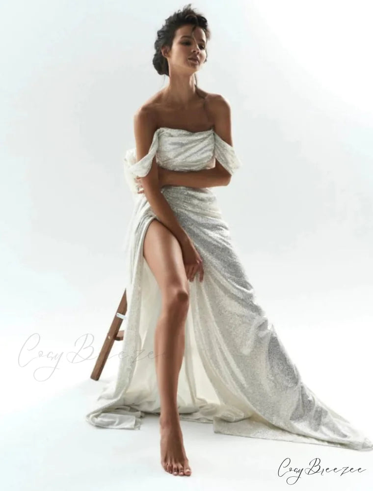 Kaliyah Formal High Charming Slit Lurex Dress