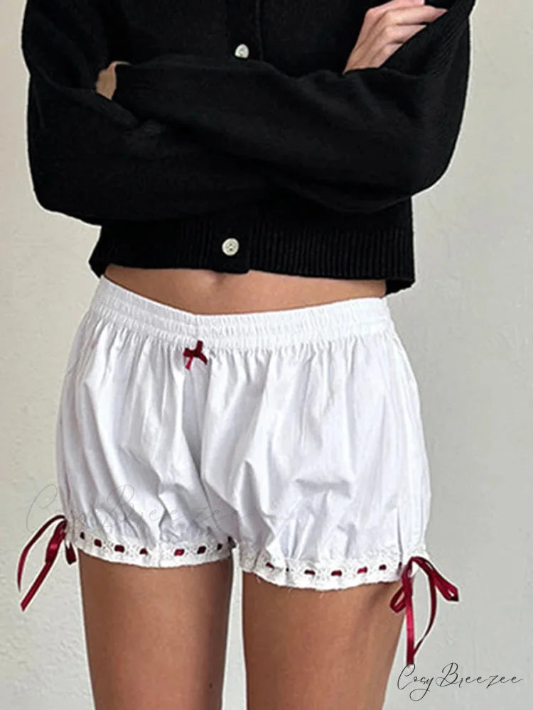 Kawaii Bow Ruffle Bloomer Shorts short-250223