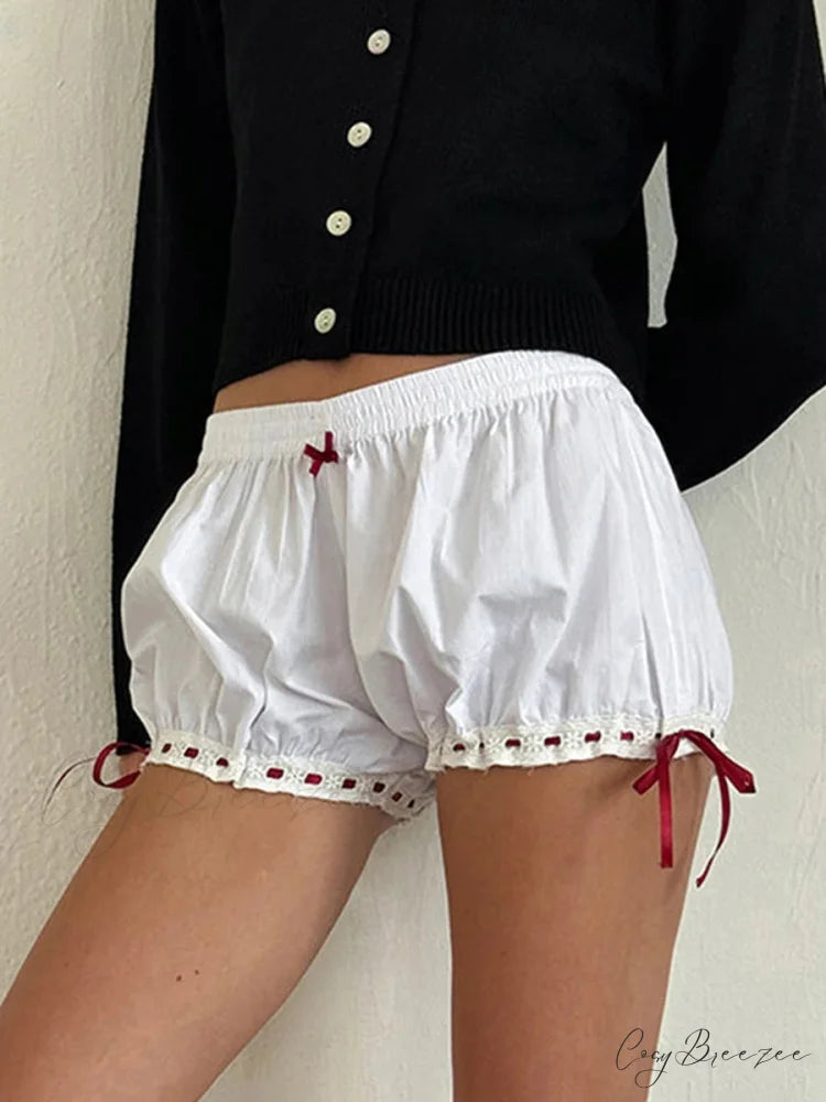 Kawaii Bow Ruffle Bloomer Shorts WHITE / S short-250223