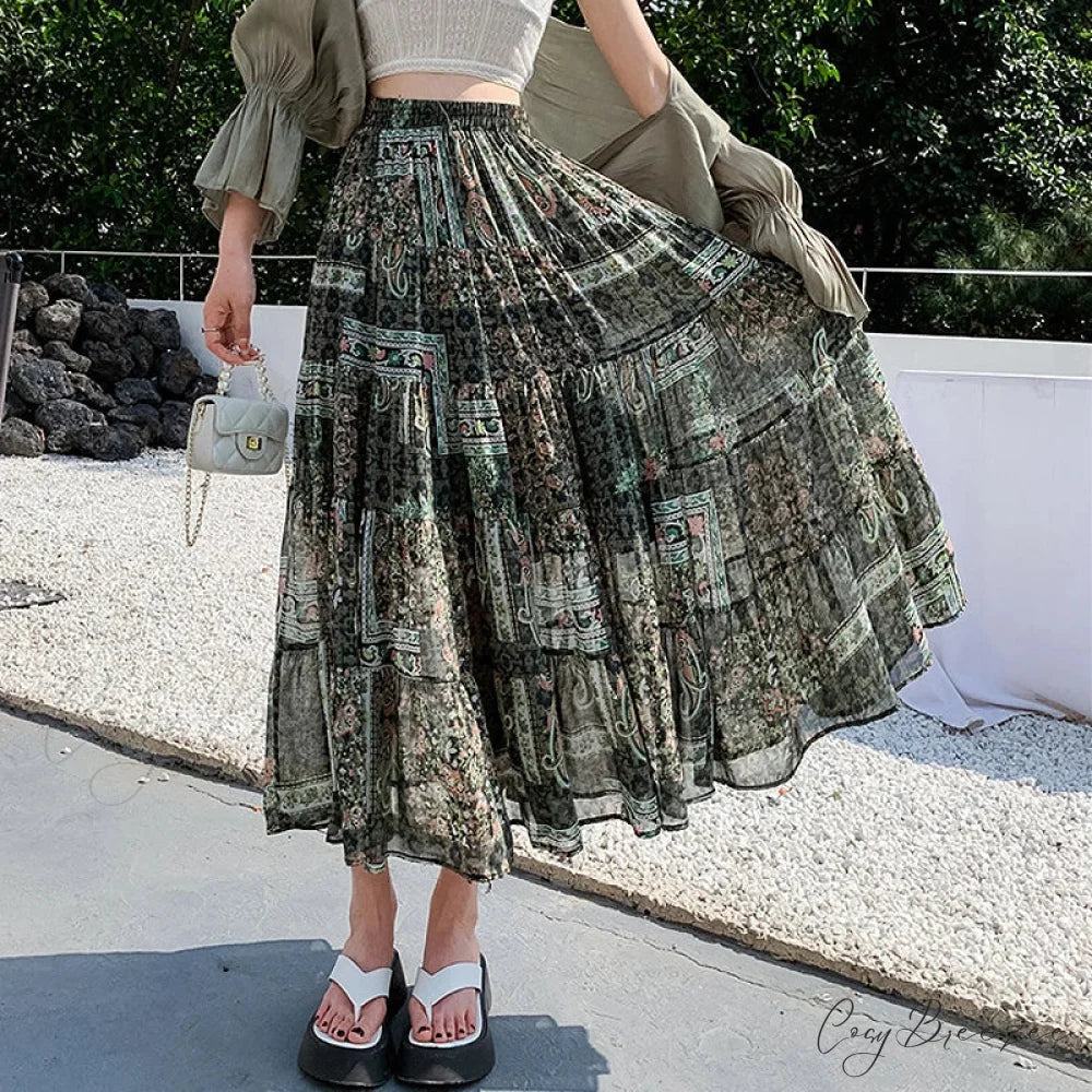 Kawaii Chiffon Splice Floral Tea Break Skirt skirt-250126