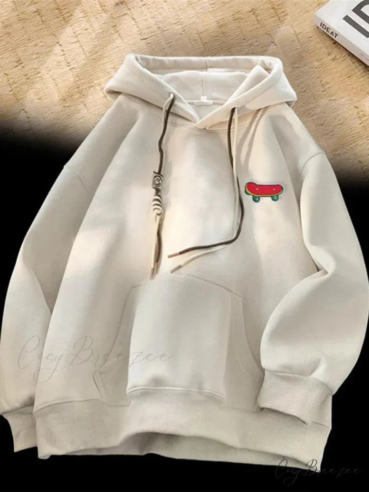Kawaii Skateboard Graphic Cotton Fleece Hoodie apricot / M(40-45KG) hoodies-241228