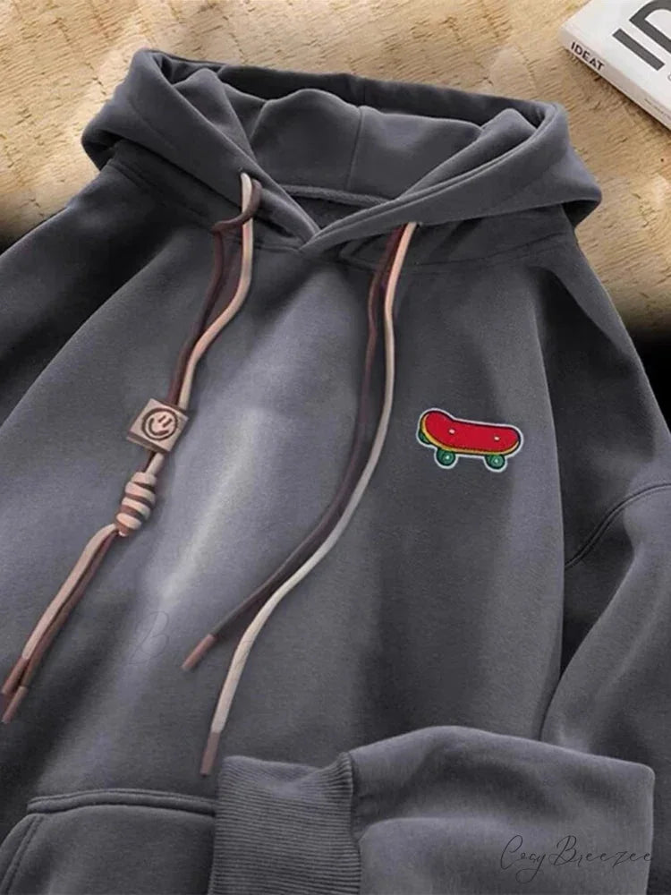 Kawaii Skateboard Graphic Cotton Fleece Hoodie Dark Grey / M(40-45KG) hoodies-241228