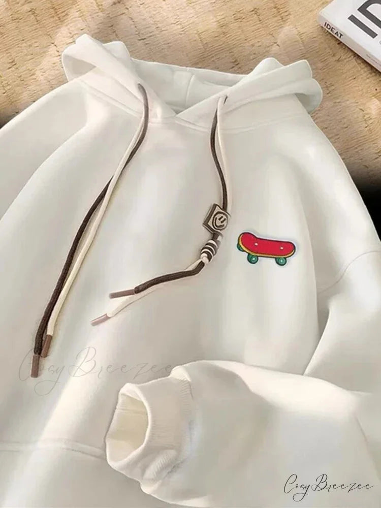 Kawaii Skateboard Graphic Cotton Fleece Hoodie WHITE / M(40-45KG) hoodies-241228