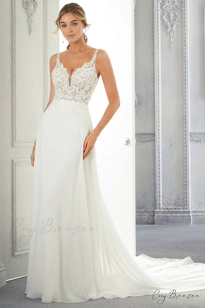 Kelsey Chiffon & Trendy Lace Wedding Dress Ivory / 2