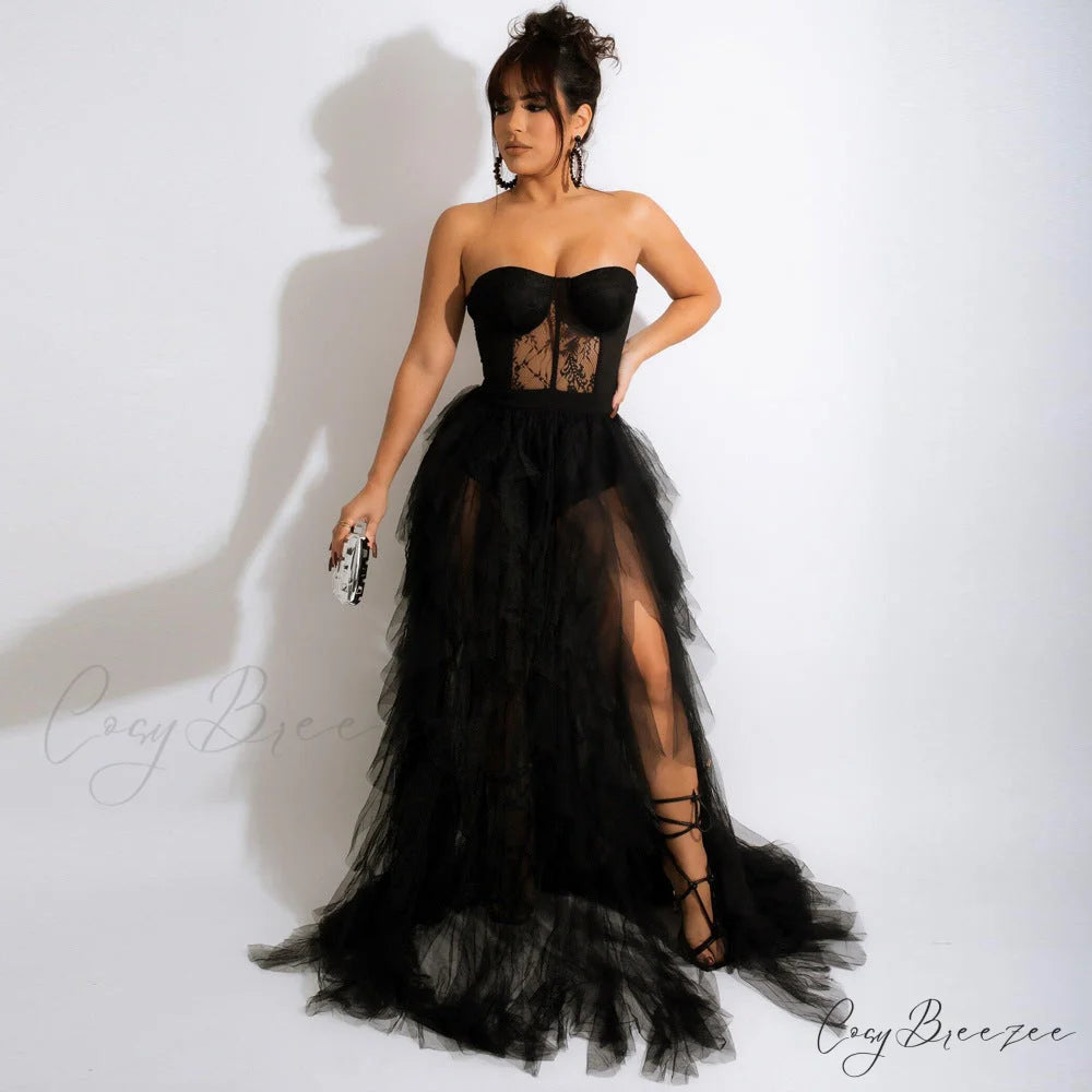 Kim Mesh Corset Charming Tulle Formal Dress Black / S
