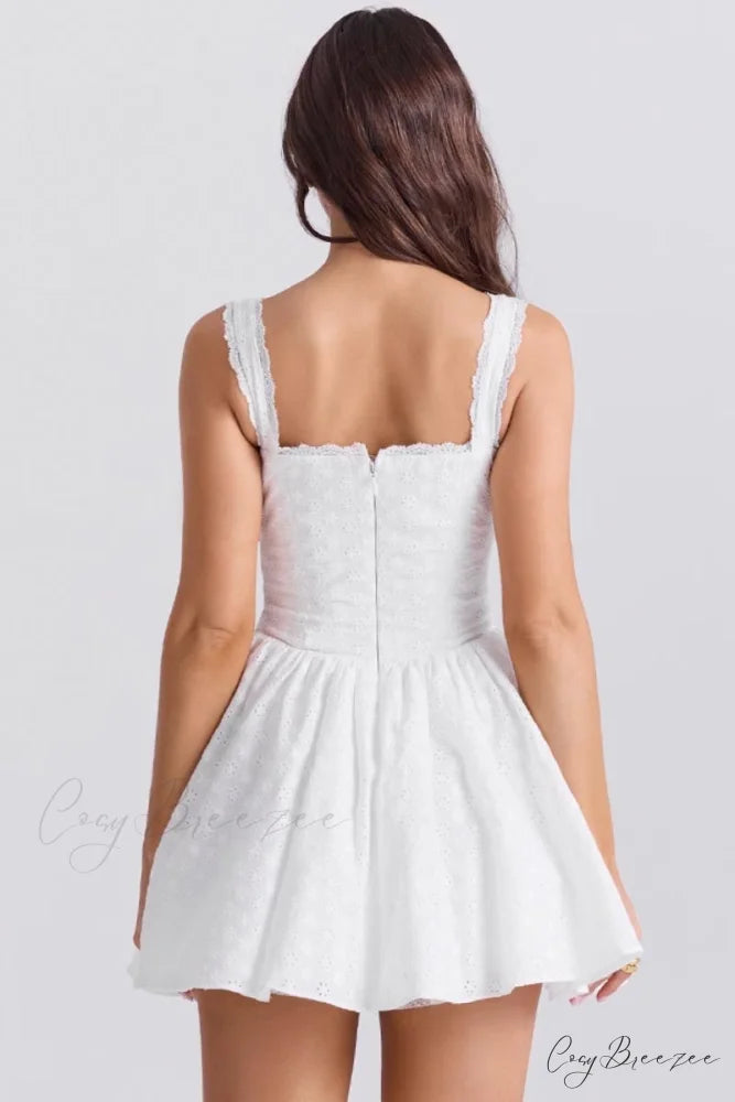 Kimmy White Eyelet Trendy Embroidered Mini Dress