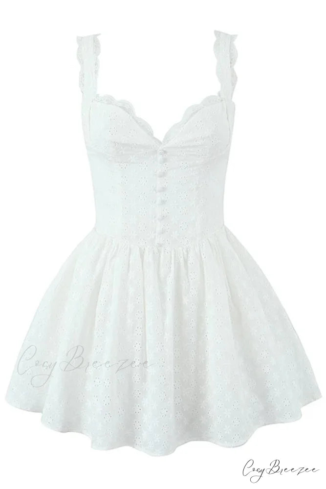 Kimmy White Eyelet Trendy Embroidered Mini Dress