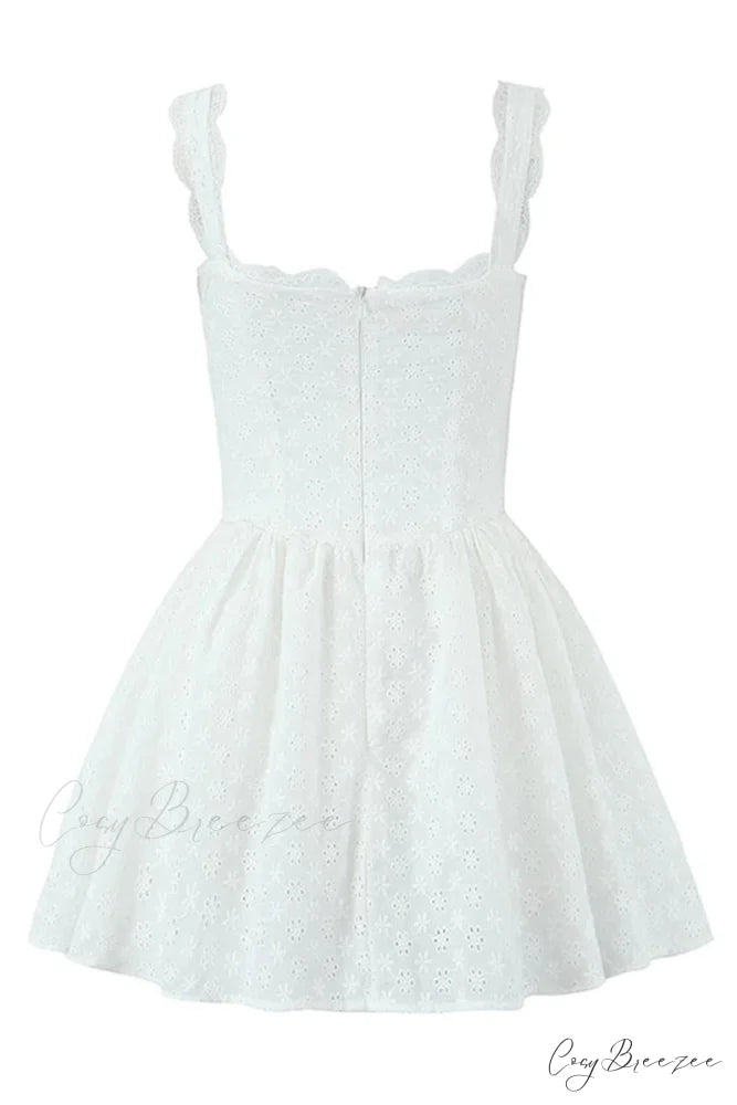 Kimmy White Eyelet Trendy Embroidered Mini Dress