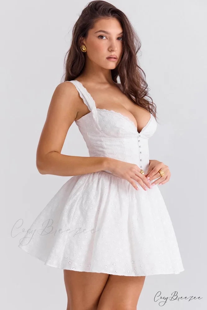 Kimmy White Eyelet Trendy Embroidered Mini Dress