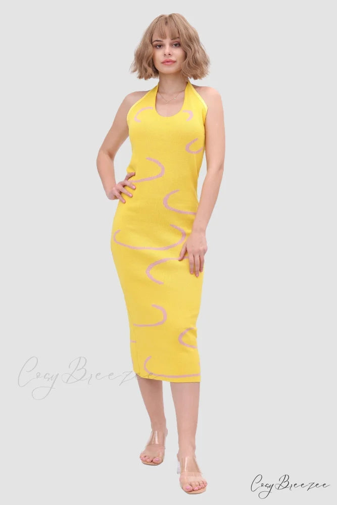 Knit Backless Halter Dress