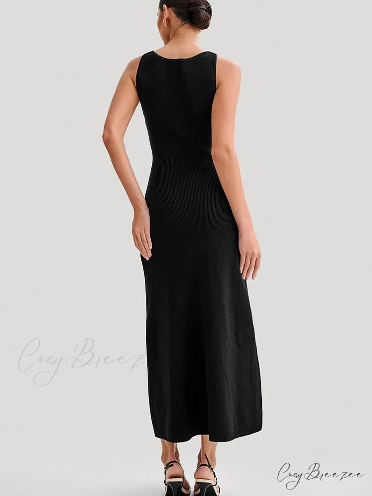 Knit Buttoned Stylish Midi Dress