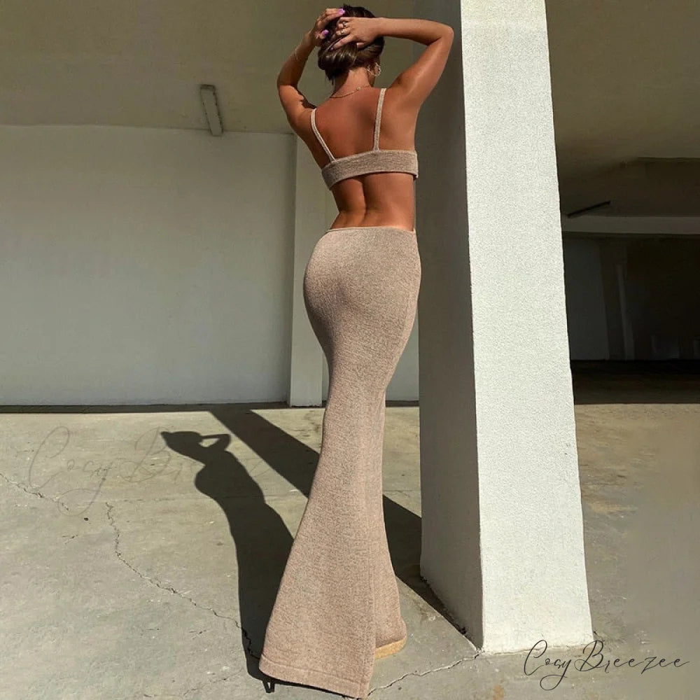 Knit Cut Out Charming Bralette Maxi Dress