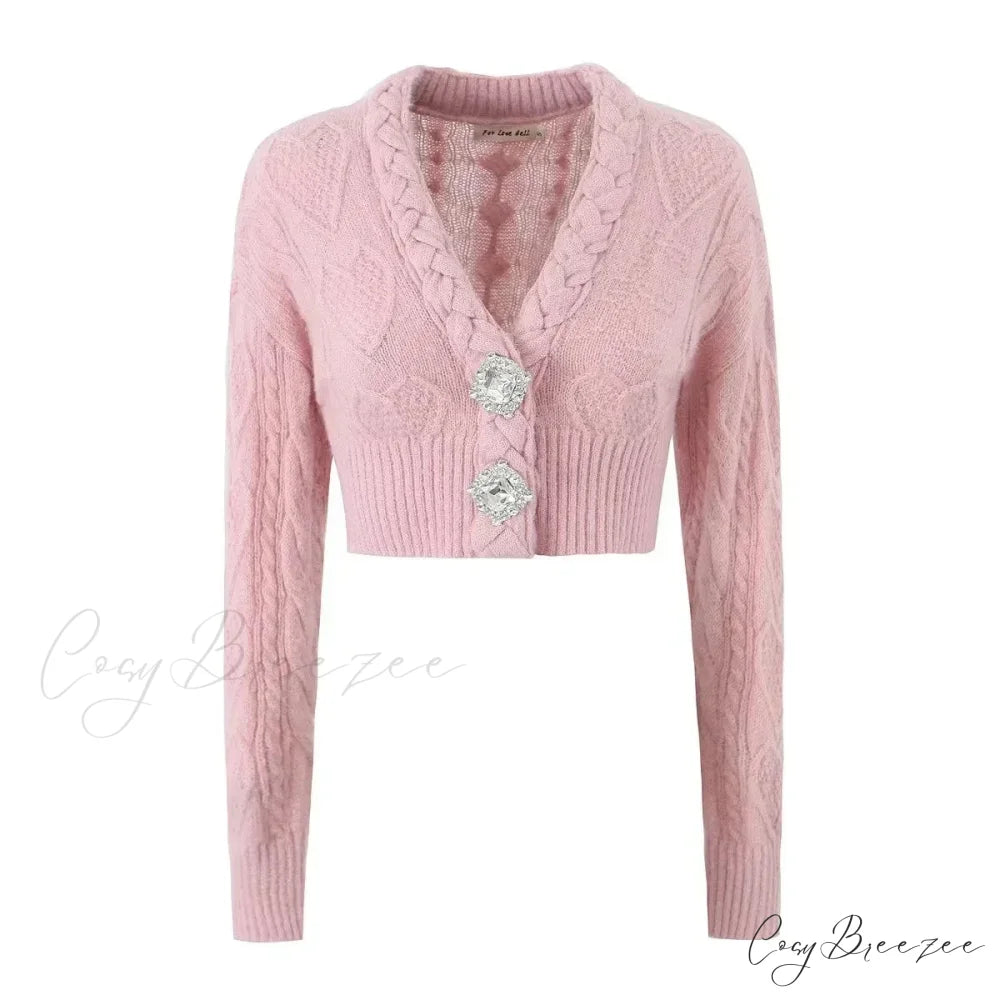 Knit Diamond Pink Cardigan pink2 / S