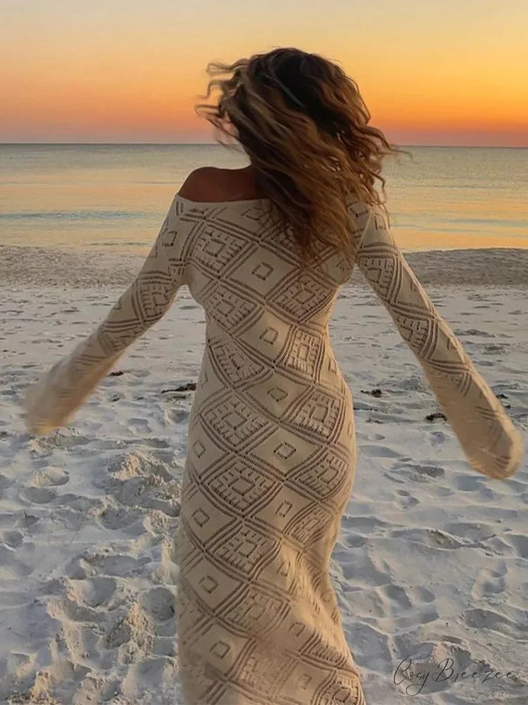 Knit Hollow V Sweater Maxi Dress