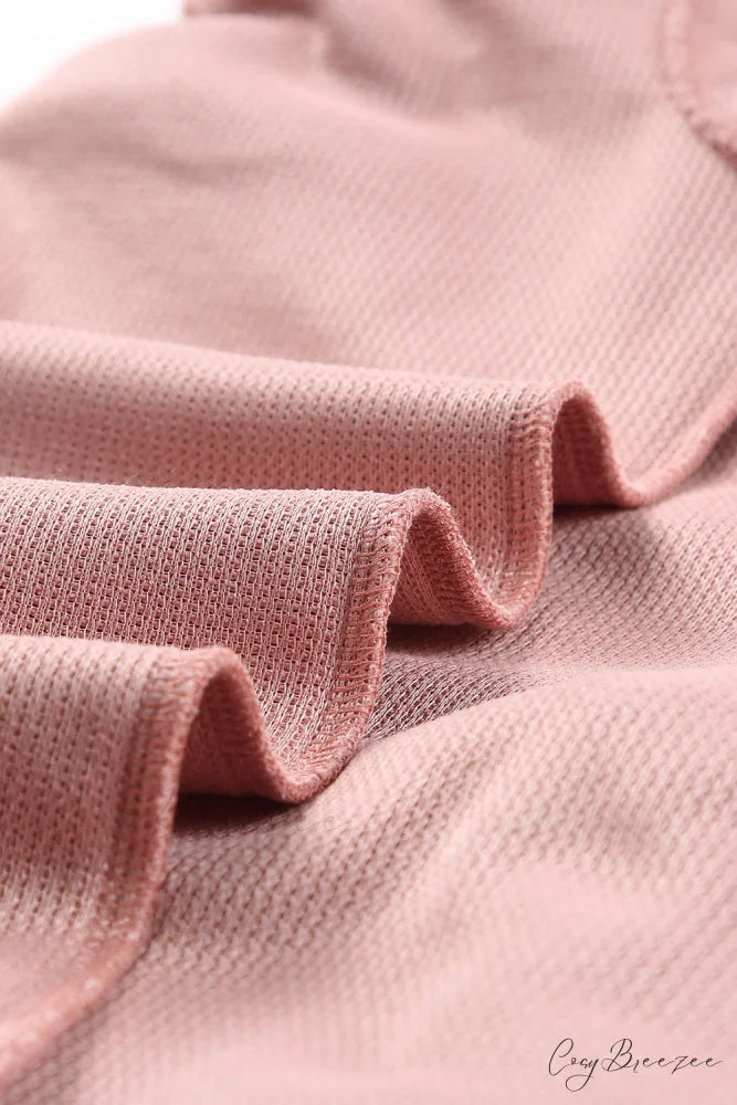 Knit Neck Pullover Ribbed Pink Round Sweatshirt