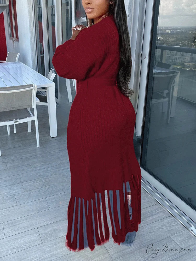 Knit Slit Graceful Turtleneck Sweaters