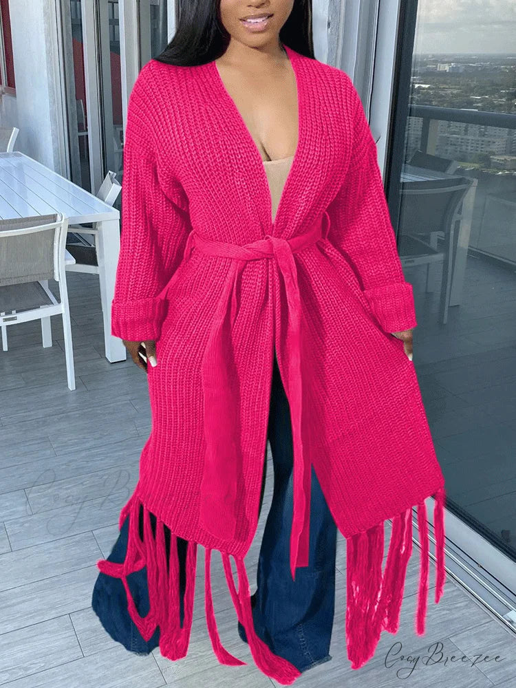 Knit Slit Graceful Turtleneck Sweaters Rose / S