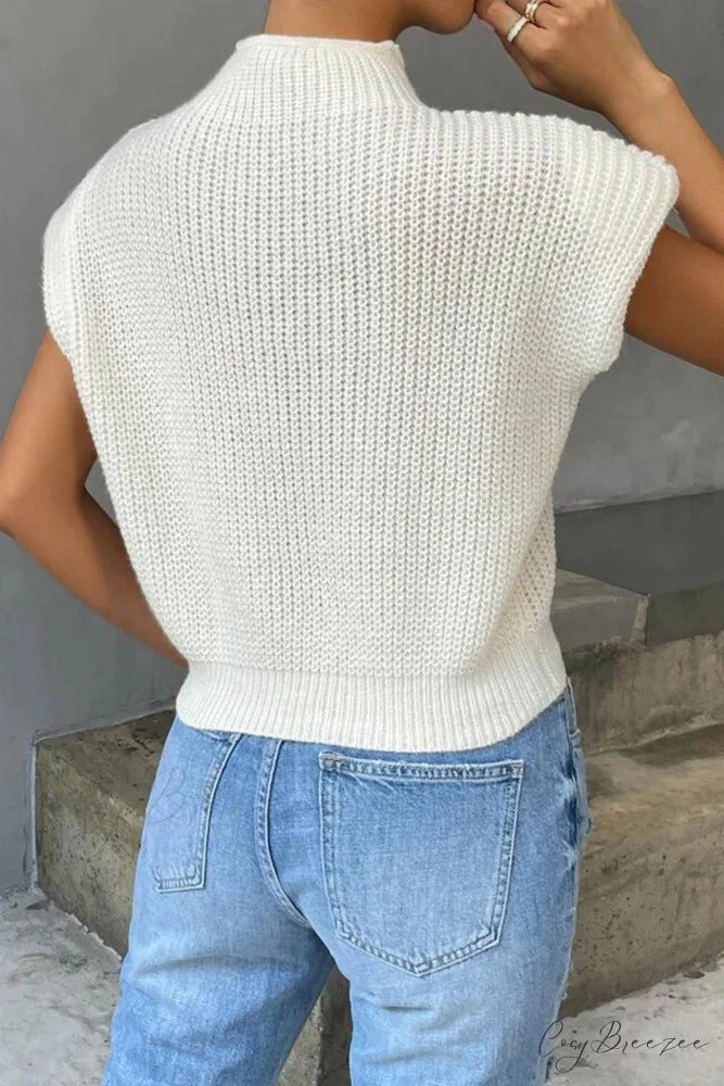 Knit Sweater Turtleneck Cable Vest White / L