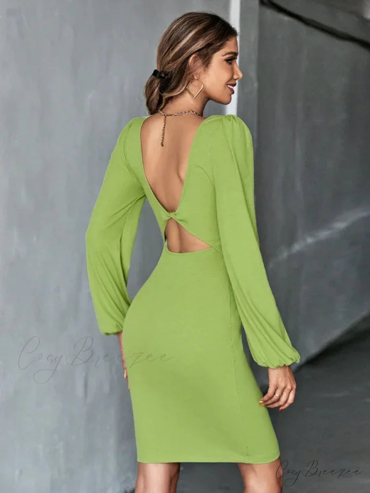 Knitted Backless Long-Sleeved Dress S / black