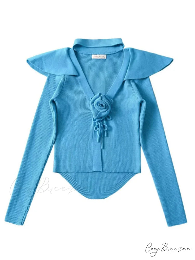 Knitted Cardigan Rose Large for Crop French Lapel Scarf Women