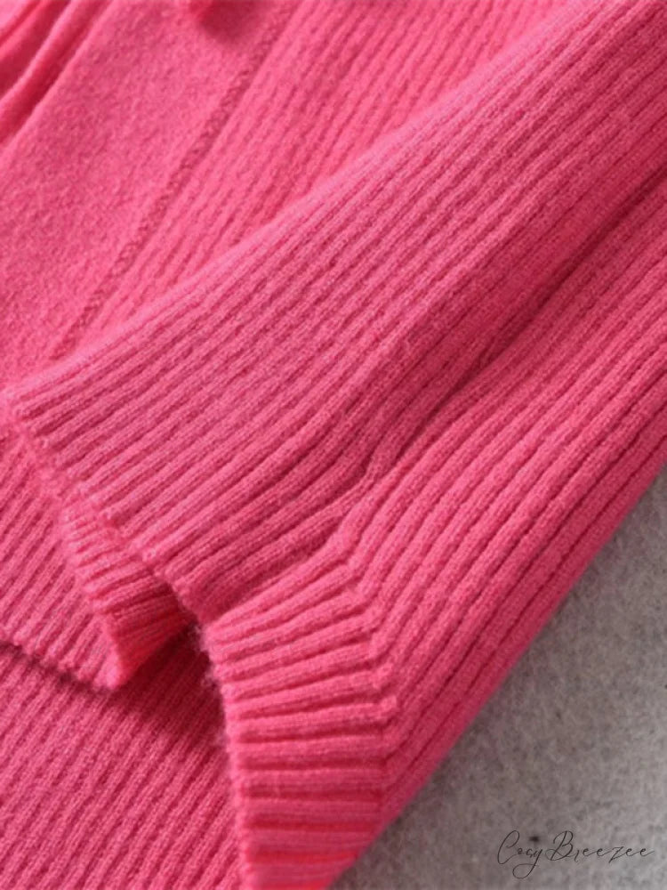 Knitted Cardigan Rose Large for Crop French Lapel Scarf Women