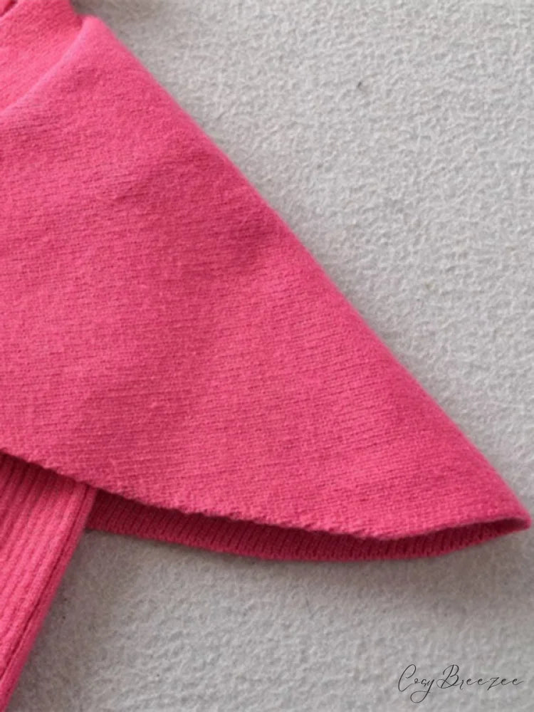 Knitted Cardigan Rose Large for Crop French Lapel Scarf Women