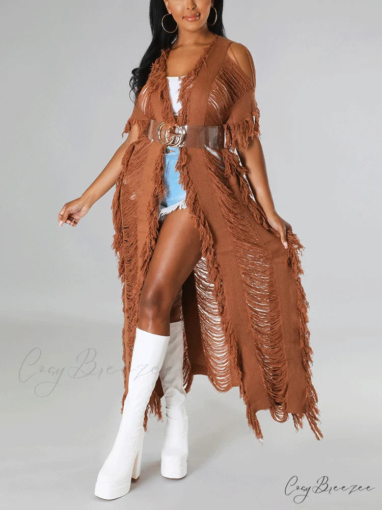 Knitted Charming Tassel Cardigan Camel / S/M