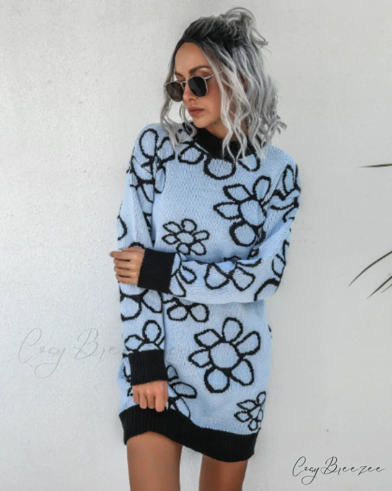 knitted flower dress L / khaki