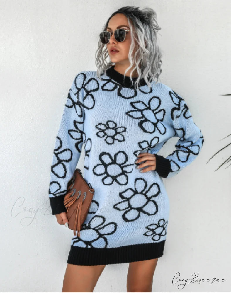 knitted flower dress L / pink