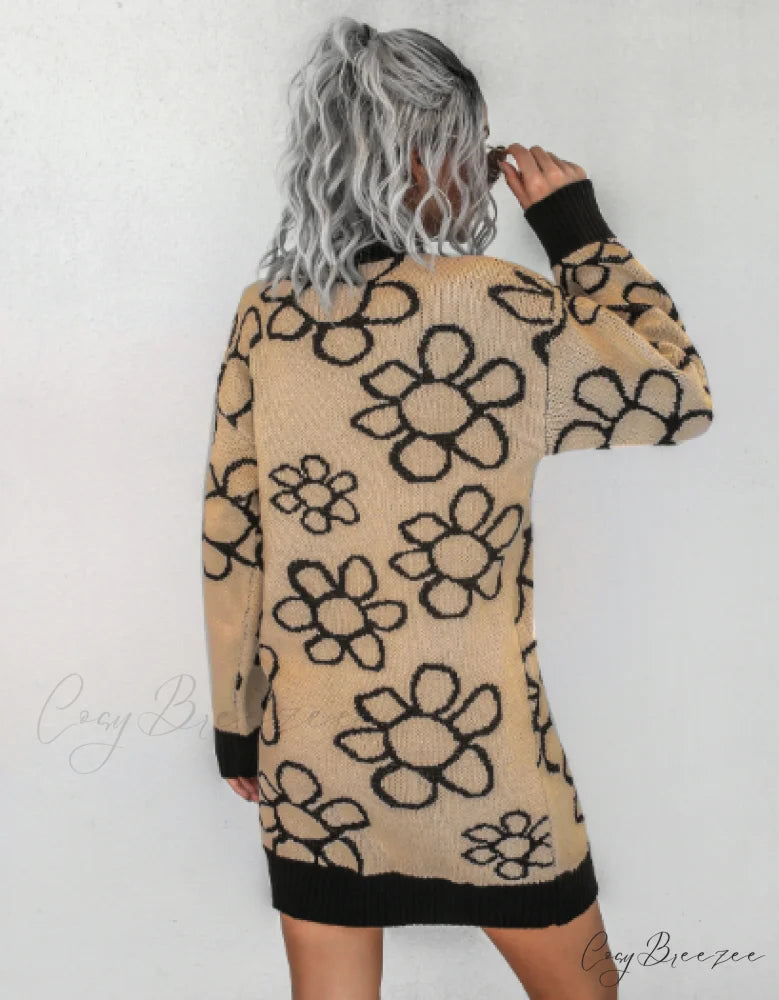 knitted flower dress M / light blue