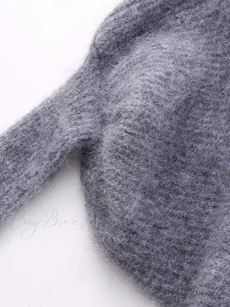 Knitted for Sweater Asymmetrical Arm Long Top Women Grey / S