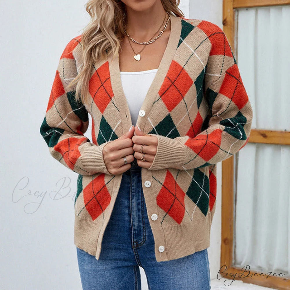 Knitted Geometric Cardigan Brown / S