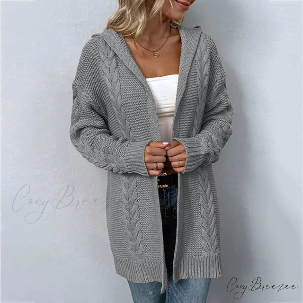 Knitted Hooded Cardigan Gray / S