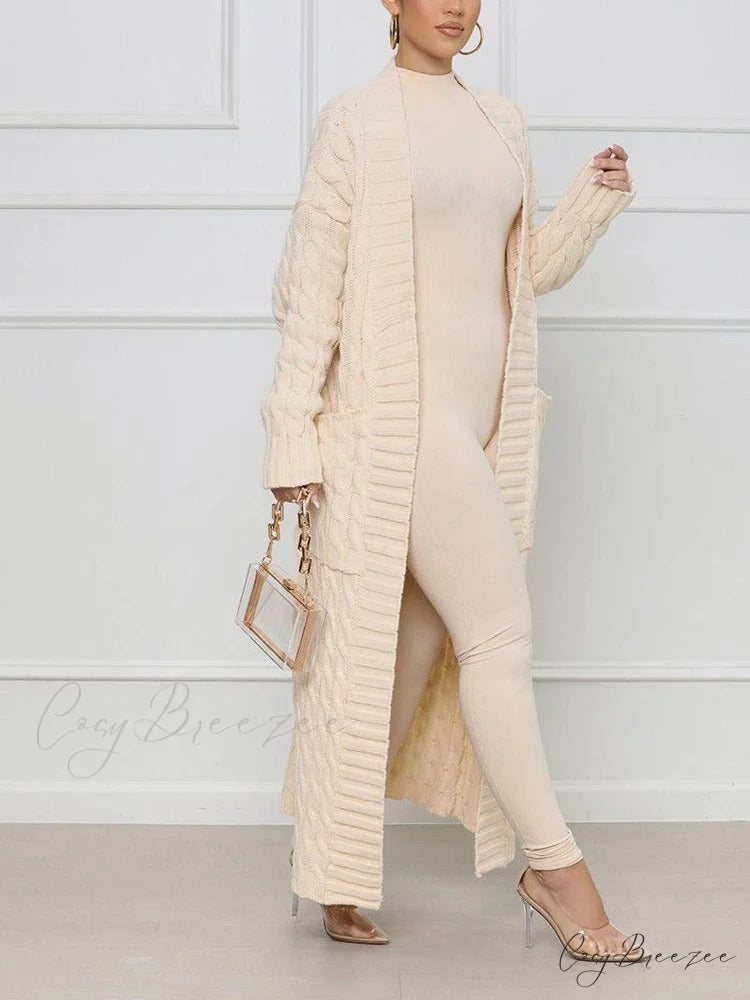 Knitted Solid Graceful Open Front Cardigan Creamy / S