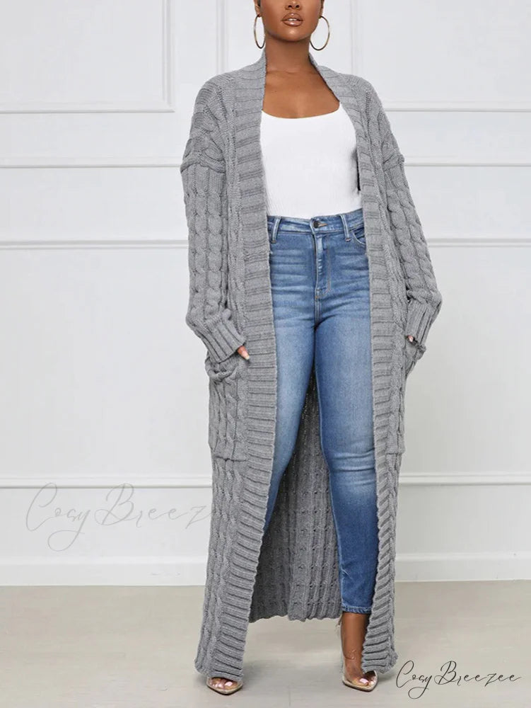 Knitted Solid Graceful Open Front Cardigan Gray / S