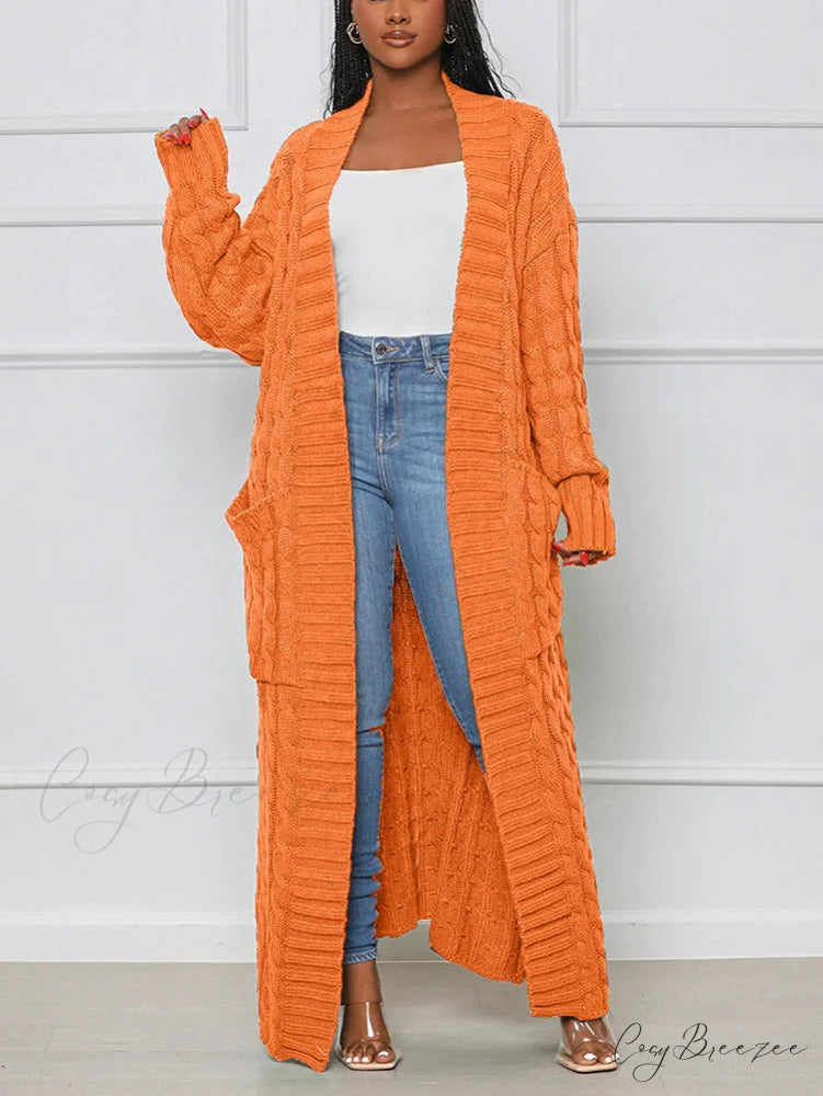 Knitted Solid Graceful Open Front Cardigan Orange / S