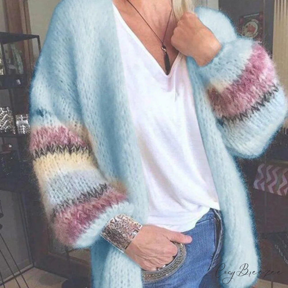 Knitted Striped Cardigan Blue / S