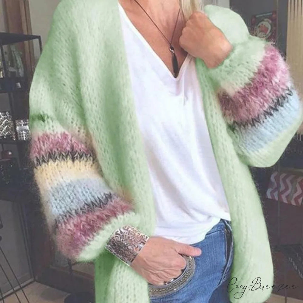 Knitted Striped Cardigan Green / S