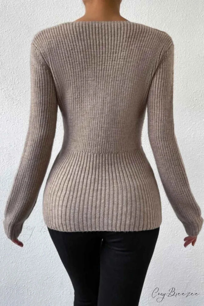 Knitted Twisted Neck V Sweater