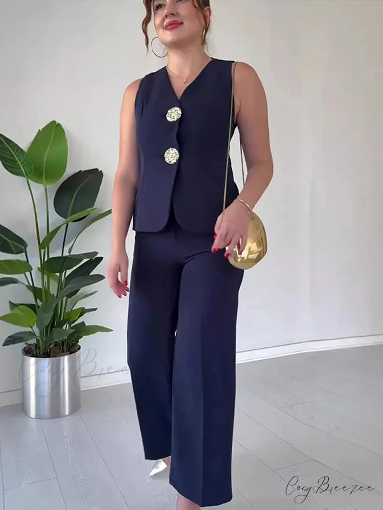 Knitted V-Neck Full-Length Skirt Formal Two Piece Set officetwopieceset-250223