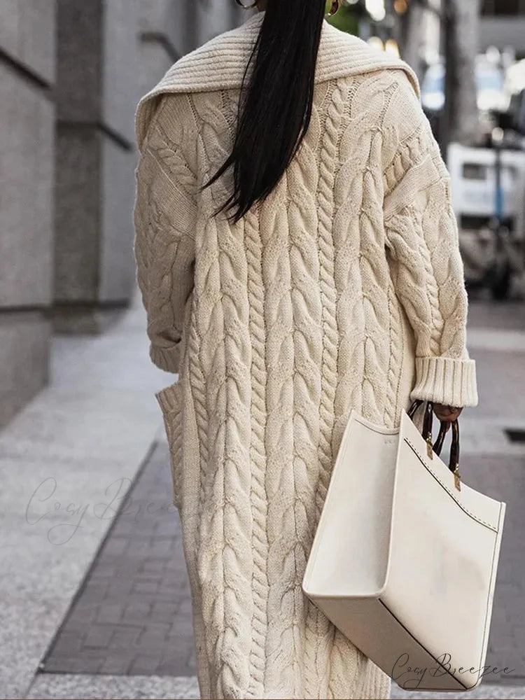 Knitted White Lapel Woolen Double Pocket Coat overcoats-241228