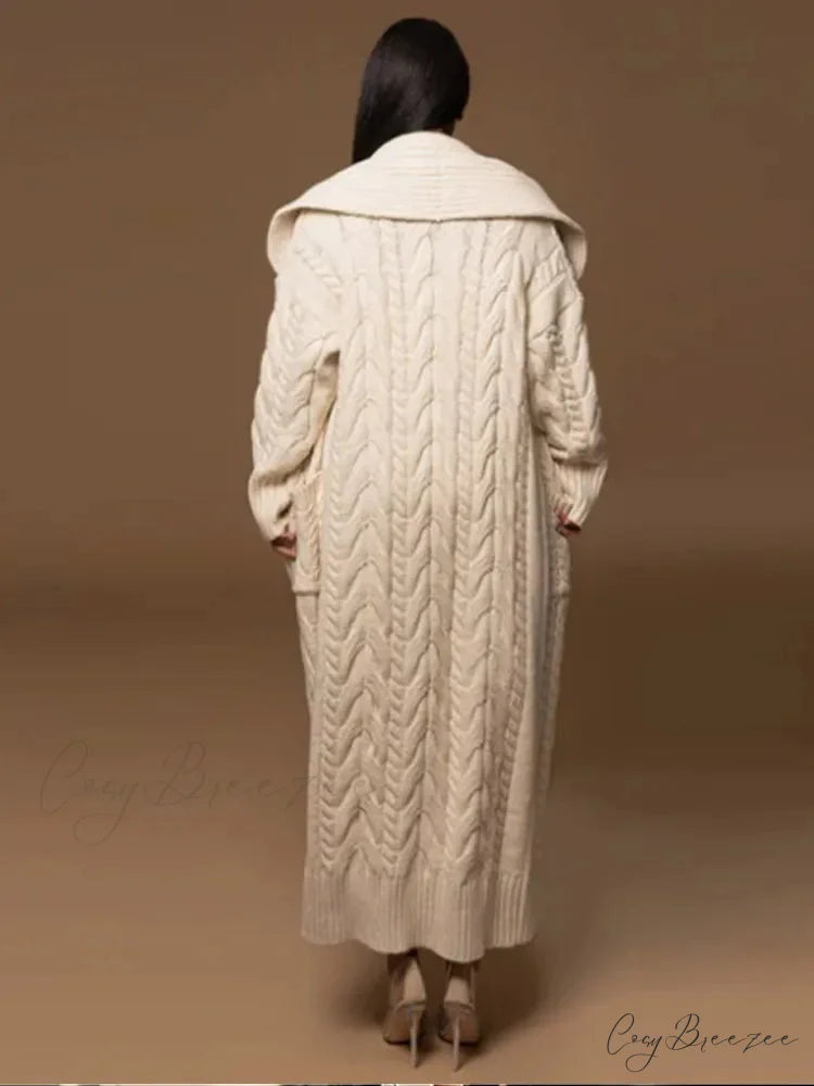 Knitted White Lapel Woolen Double Pocket Coat overcoats-241228