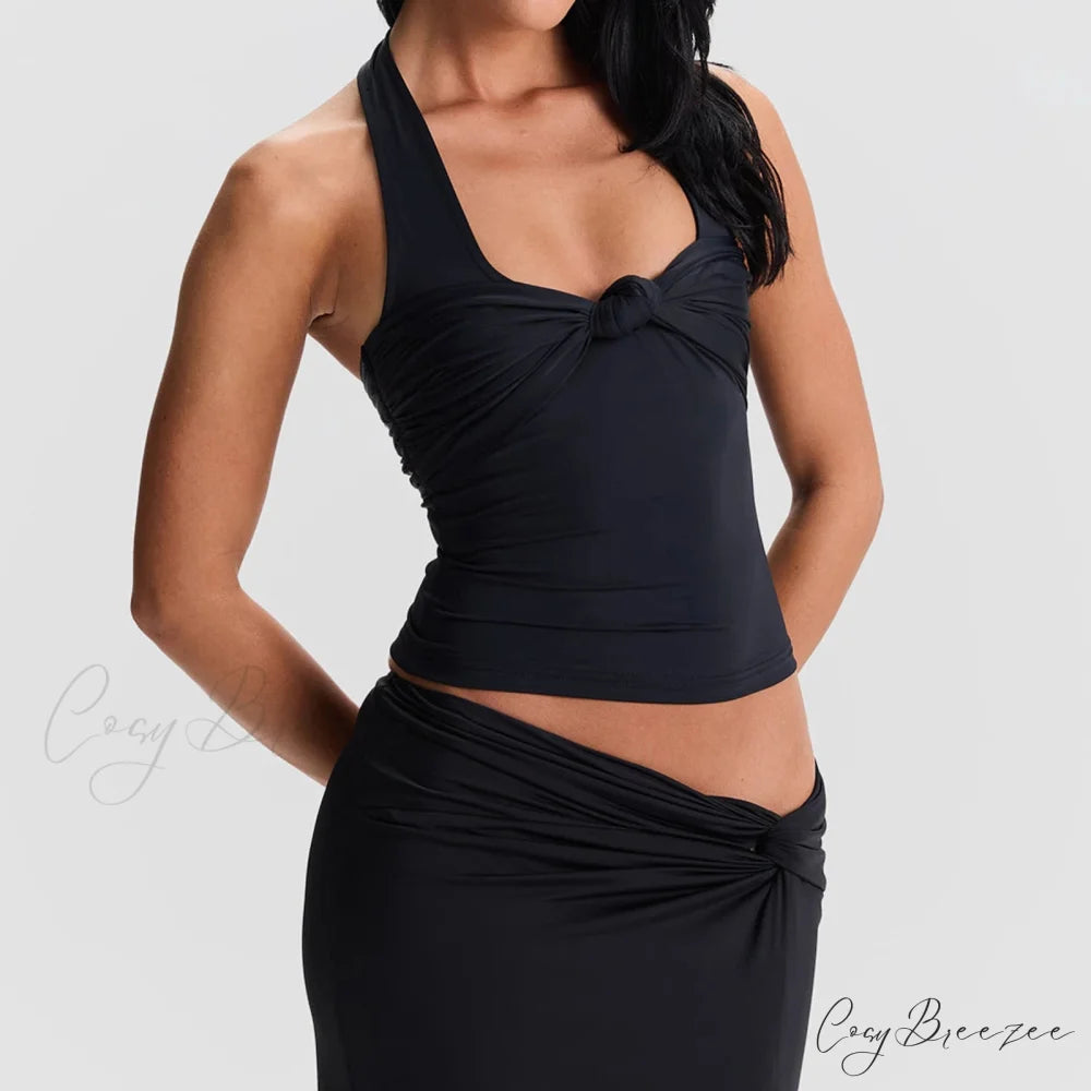 Knot Front Halter Crop Top croptop-250223
