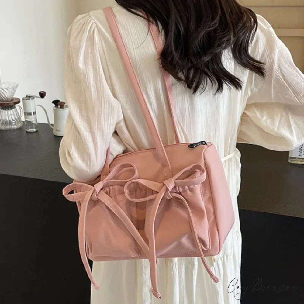 Korean Bow Nylon Foldable Bag shoulder-250126